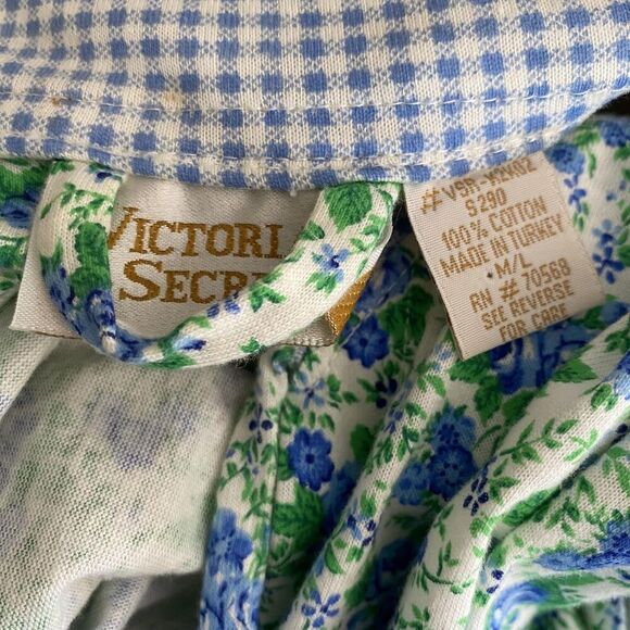 Vintage Victoria's Secret Robe Womens Medium Large Blue Floral Cotton Belted 90s - Picture 6 of 7
